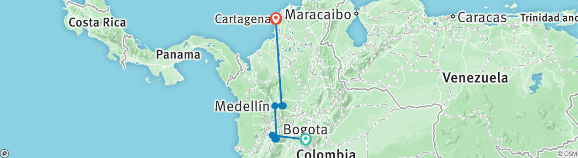 Image of a map showing the route of the tour