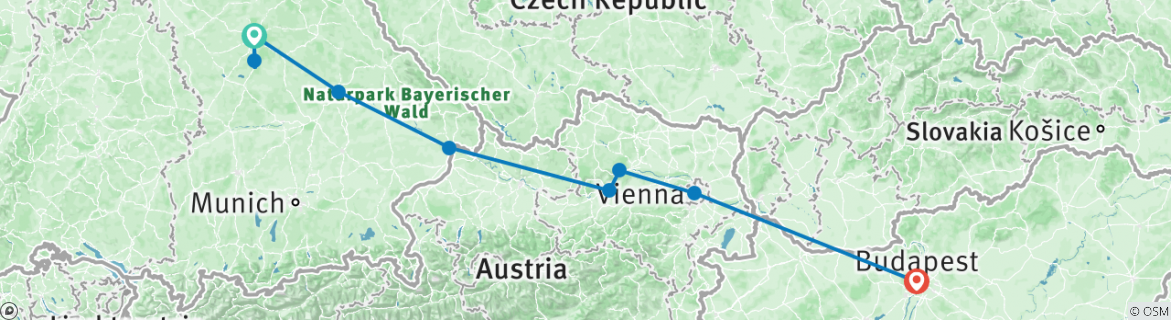 Image of a map showing the route of the tour