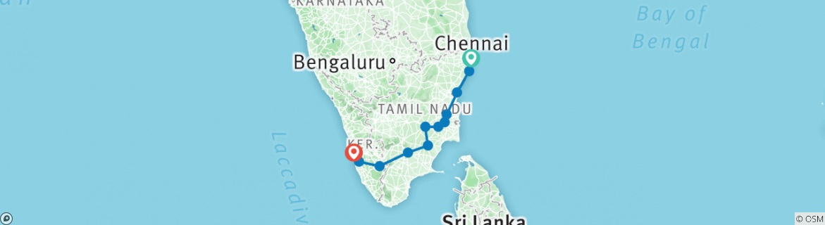 Image of a map showing the route of the tour