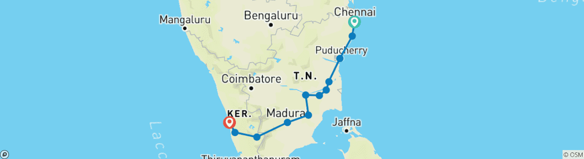 Image of a map showing the route of the tour