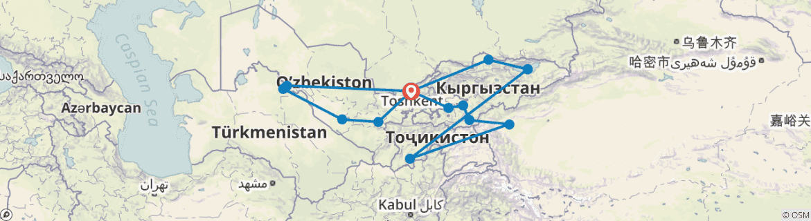 Image of a map showing the route of the tour