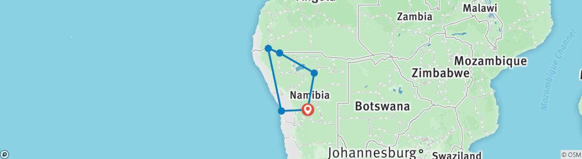 Image of a map showing the route of the tour