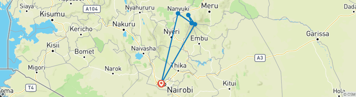 Image of a map showing the route of the tour