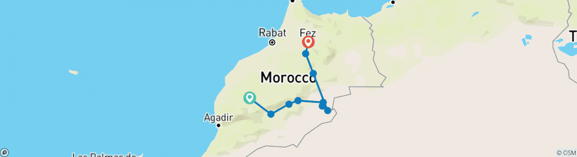 Image of a map showing the route of the tour