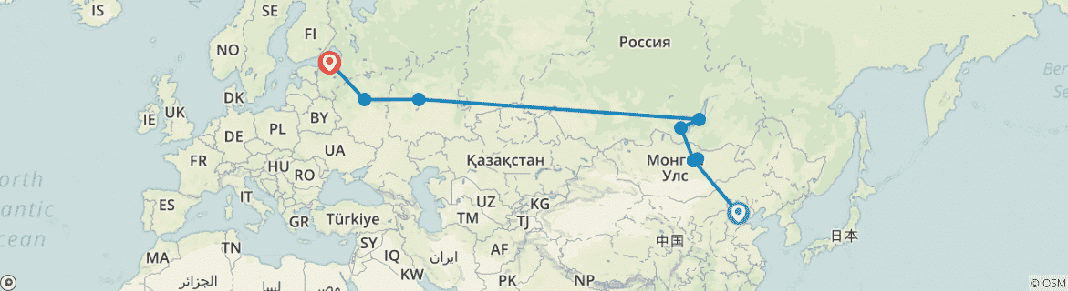 Image of a map showing the route of the tour
