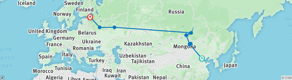 Image of a map showing the route of the tour
