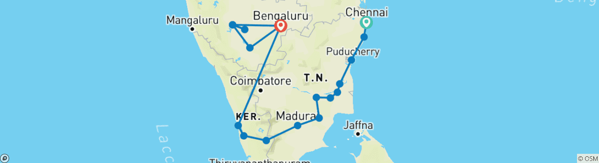 Image d'une carte montrant l'itinéraire du circuit