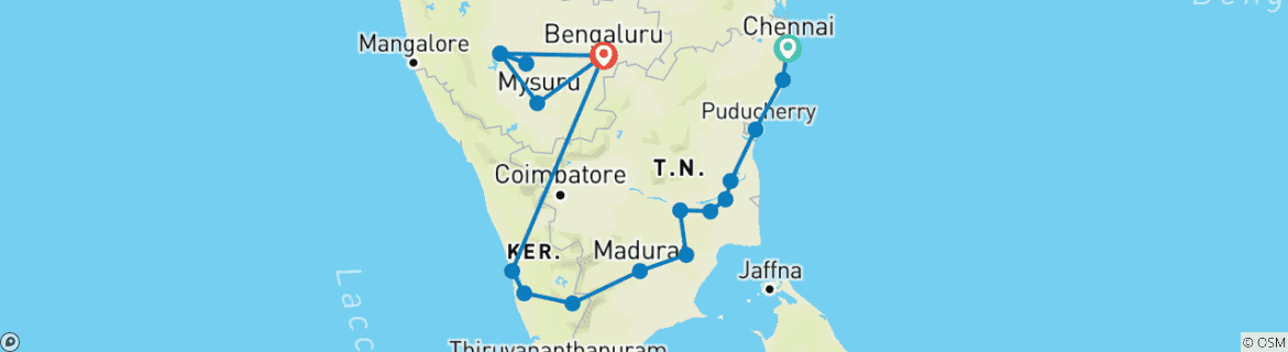 Image of a map showing the route of the tour