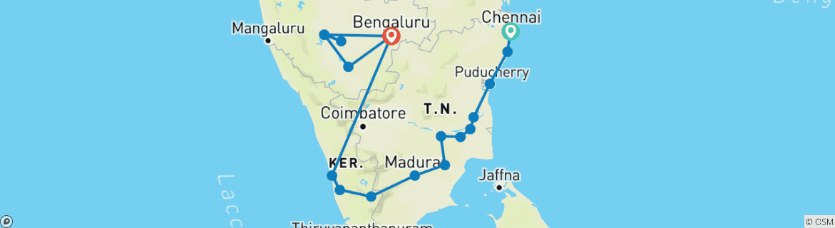 Image d'une carte montrant l'itinéraire du circuit