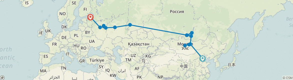 Image of a map showing the route of the tour