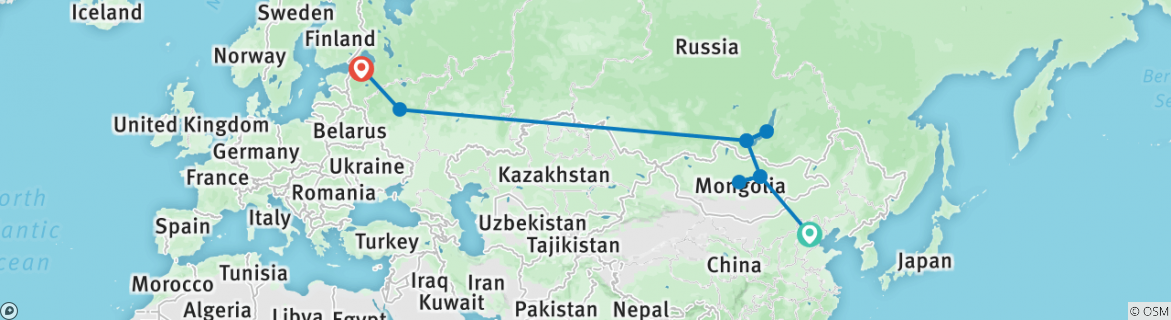 Image of a map showing the route of the tour