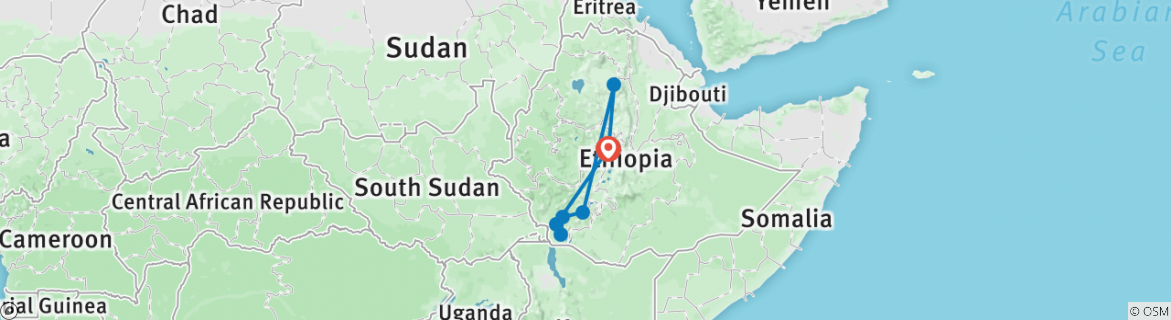 Image of a map showing the route of the tour