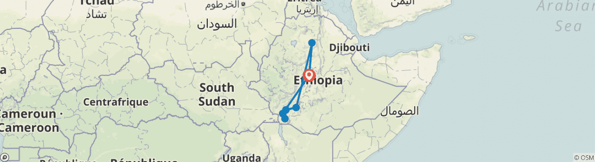 Image of a map showing the route of the tour