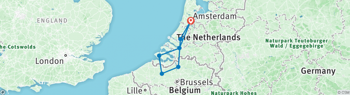 Image of a map showing the route of the tour