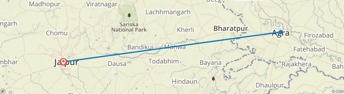 Image of a map showing the route of the tour