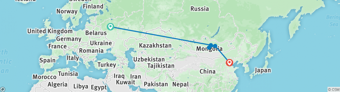 Image of a map showing the route of the tour
