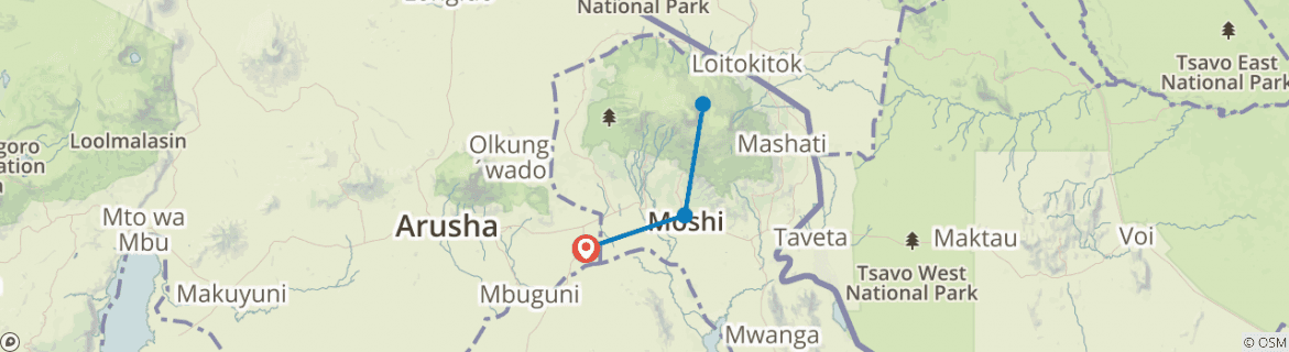 Image of a map showing the route of the tour
