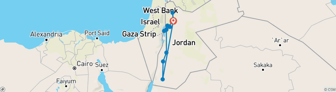 Image of a map showing the route of the tour