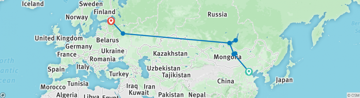 Image of a map showing the route of the tour