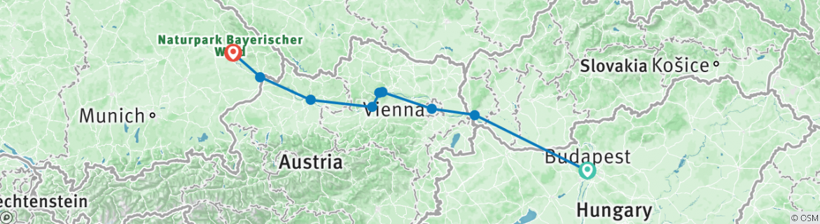 Image of a map showing the route of the tour