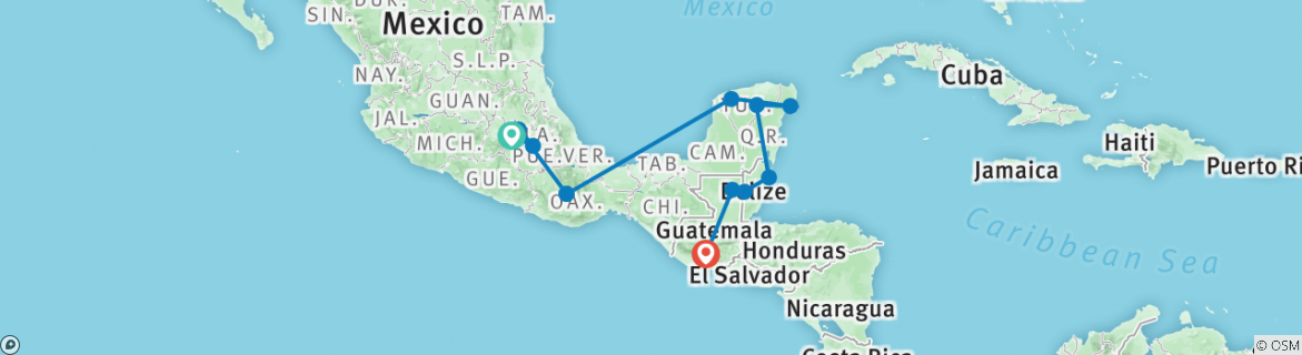 Image of a map showing the route of the tour