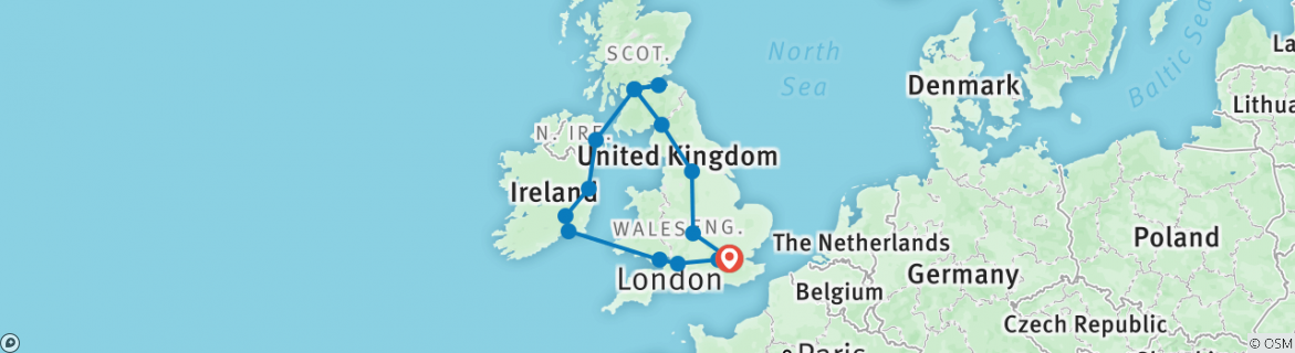 Image of a map showing the route of the tour
