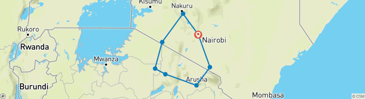 Image of a map showing the route of the tour