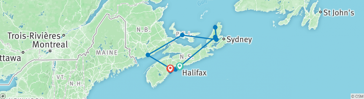 Image of a map showing the route of the tour