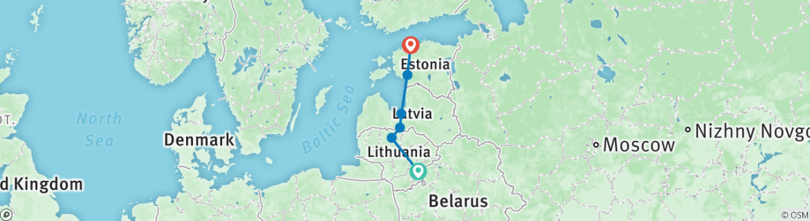 Image of a map showing the route of the tour