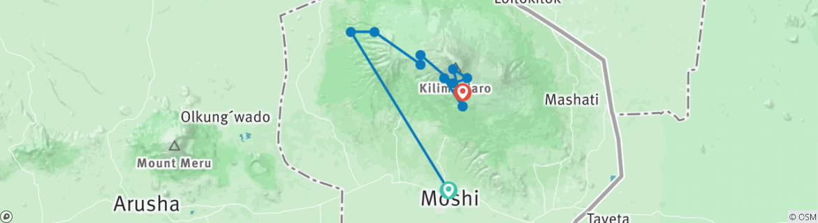 Image of a map showing the route of the tour