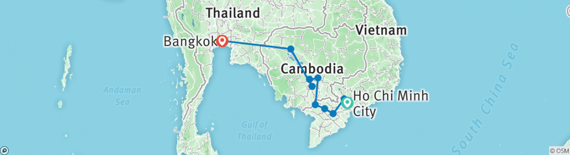 Image of a map showing the route of the tour
