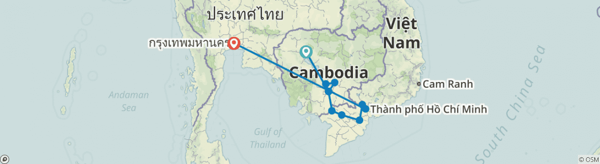 Image of a map showing the route of the tour