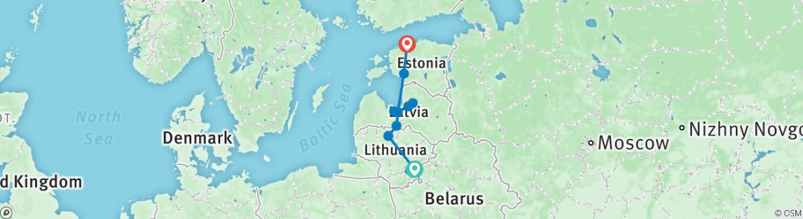 Image of a map showing the route of the tour