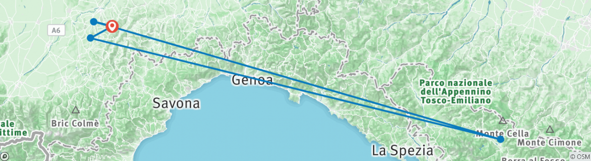 Image of a map showing the route of the tour