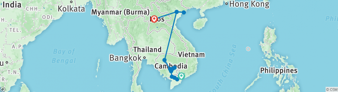 Image of a map showing the route of the tour