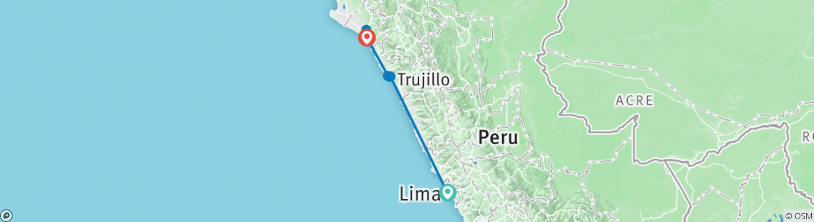 Image of a map showing the route of the tour