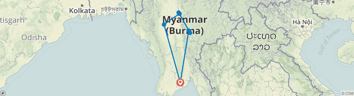 Image of a map showing the route of the tour