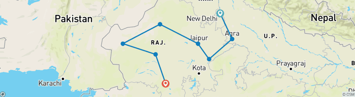 Image of a map showing the route of the tour