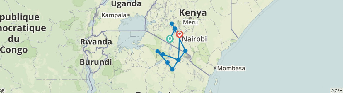 Image of a map showing the route of the tour