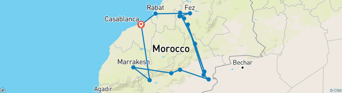 Karte mit der Reiseroute