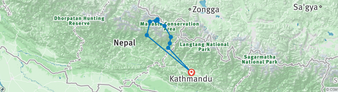 Image of a map showing the route of the tour