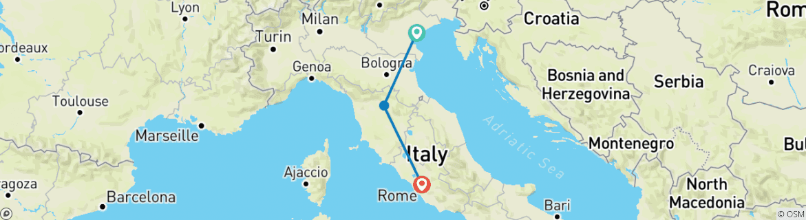 Image of a map showing the route of the tour