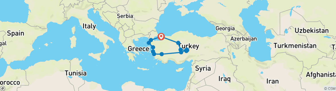 Image of a map showing the route of the tour