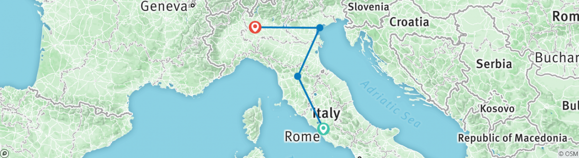 Image of a map showing the route of the tour