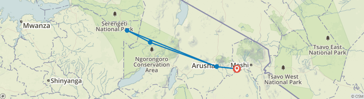 Image of a map showing the route of the tour