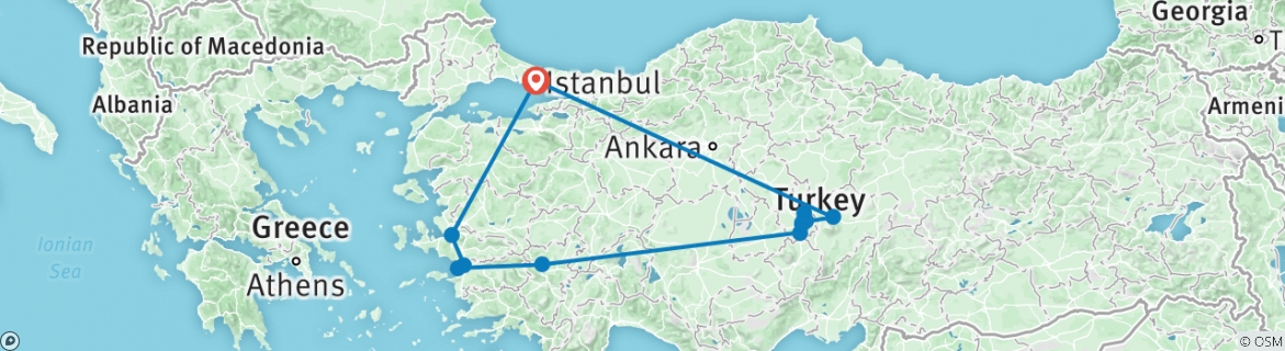 Image of a map showing the route of the tour