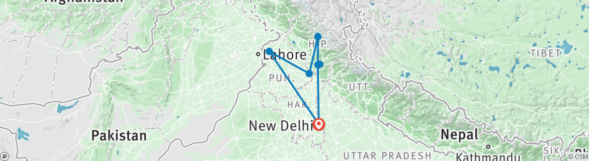 Image of a map showing the route of the tour