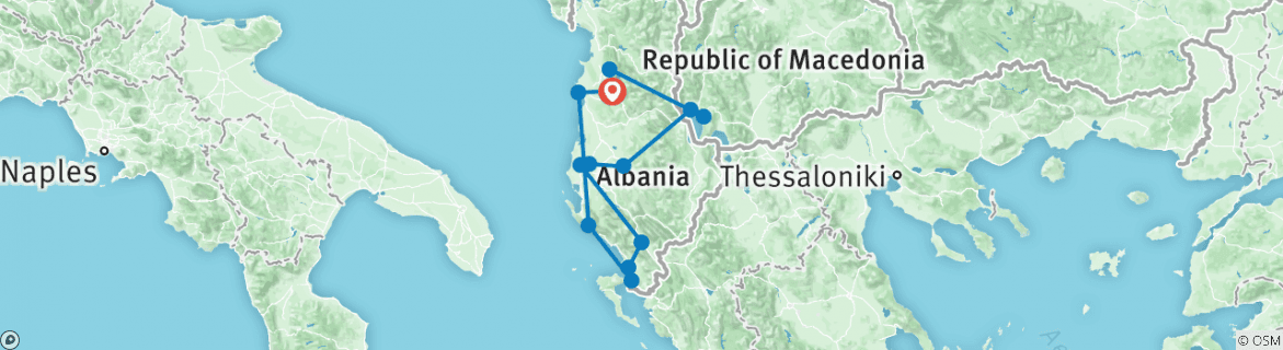 Image of a map showing the route of the tour