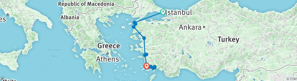 Image of a map showing the route of the tour