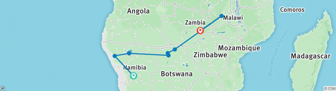 Image of a map showing the route of the tour